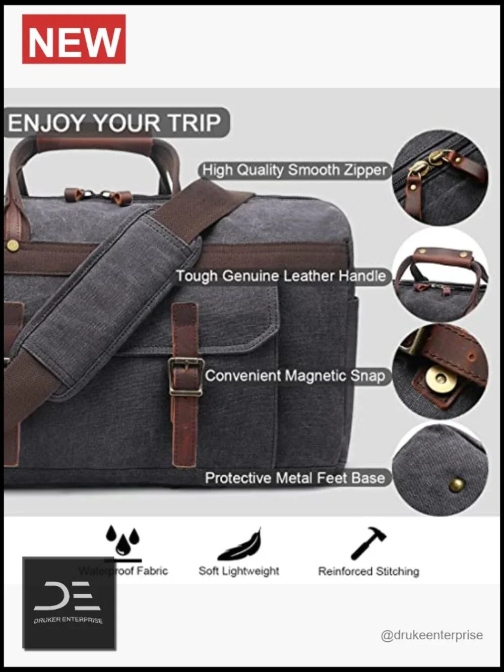 Waterproof Canvas Leather Travel Duffel Bag Carry On Weekender